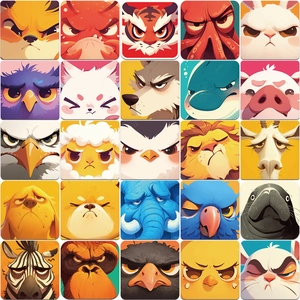 50 cute cartoon animal selfie stickers for laptops and scrapbooks with funny faces