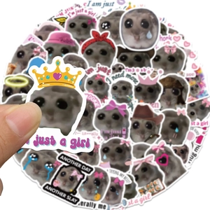 56-piece waterproof PVC sad hamster meme stickers featuring funny trendy English slogans