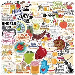 Autocollants de Roch Hachana Nouvel An Juif Dessin Animé Stickers Vinyle Imperméable Shana Tova Miel Pomme Fête Décoration