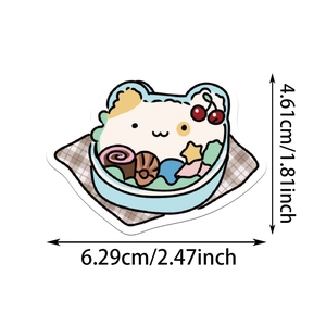 Detailed view of cat bento sticker for DIY phone and laptop with size measurements