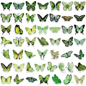 Detailed grid view of 49 unique green butterfly stickers for DIY scrapbooking crafts