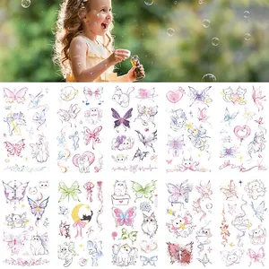 Watercolour Cartoon Butterfly And Cat Temporary Tattoo Stickers For Kids Girls Waterproof Dreamy Animal Body Art Paper Decals Party