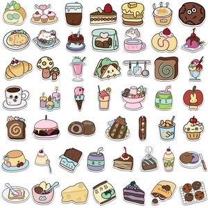 50 pieces of waterproof Kawaii cartoon food stickers for laptops and water bottles