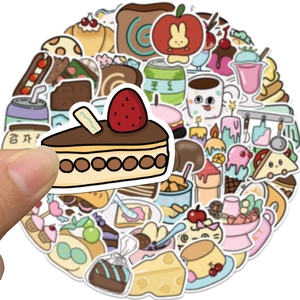 50 pieces of cute cartoon food stickers set for DIY laptops and water bottles decoration