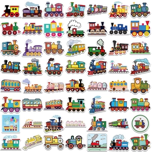 Collection of 56 colorful cartoon train stickers for DIY luggage and laptop decoration