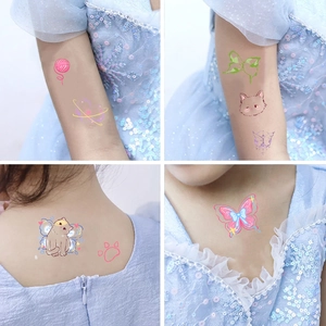 Watercolor cartoon cat and butterfly temporary tattoos for kids party and gifts