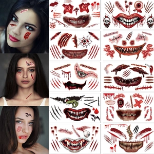 Waterproof Halloween Scar Temporary Tattoo Stickers Realistic Blood Stitches Horror Body Art Makeup Stickers For Parties