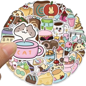 50 pieces of cute cartoon food stickers for laptop, phone, and DIY scrapbooking decoration