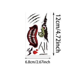 Detail view of scary Halloween mouth and wound stickers with 12x6.8cm dimensions