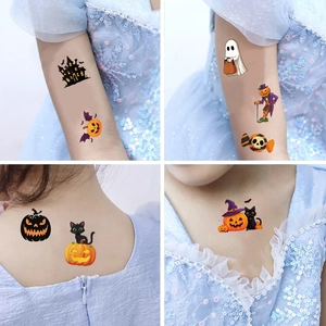 Tatouages temporaires Halloween avec citrouilles et fantômes pour fêtes d'enfants