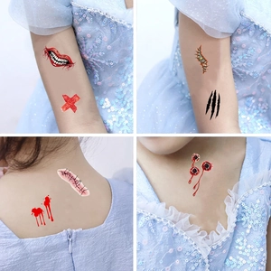 Waterproof Halloween scar tattoos with bloody mouth and wound designs for party makeup