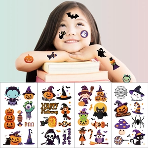 Autocollants tatouages Halloween pour enfants avec dessins de citrouille fantôme et chauve-souris