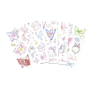 Watercolor kitten and butterfly temporary stickers for parties, set of six sheets