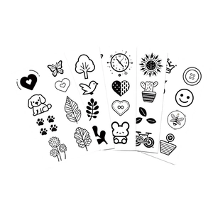 Waterproof cartoon temporary tattoos set featuring cute black and white line art designs