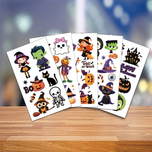 Lot détaillé de 5 stickers d'Halloween avec citrouilles, fantômes et chauves-souris
