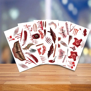Set of 5 realistic Halloween scar and wound temporary tattoos with horror designs