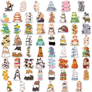 Set of 50 cute cartoon animal stickers featuring stacking pets for DIY decoration