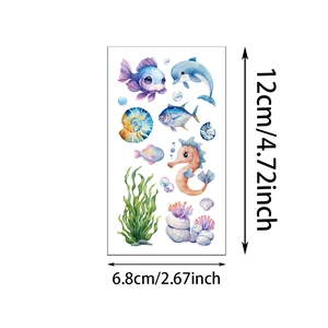 Detailed view of watercolor sea animal stickers with dimensions 12cm by 6.8cm