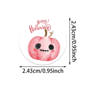 Detail showing 0.95 inch diameter size of pink watercolor pumpkin Halloween sticker