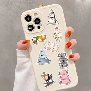Cute cartoon animal stickers applied to a white phone case for creative DIY decoration