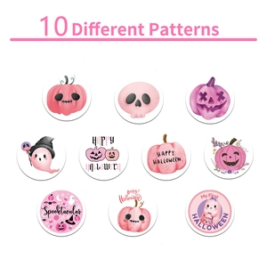 500pcs pink Halloween cartoon round stickers with cute ghosts and pumpkins
