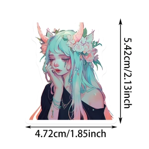 Détails de l'autocollant dessin animé sorcière avec dimensions 5,42cm par 4,72cm