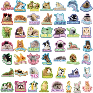 Lot de 50 autocollants de récompense animaux mignons pour élèves avec chiens et chats