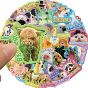 Lot de 50 autocollants animaux mignons avec phrases de motivation anglaises pour écoliers