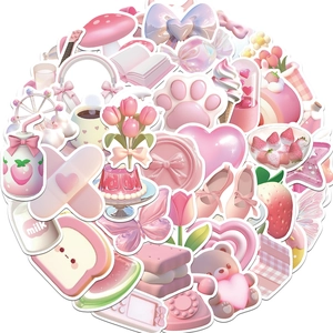 Pink Korean style 3D graffiti stickers with cute strawberry, bear and floral patterns