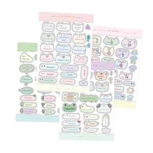 Set of 8 cute cartoon animal stickers for journals with holiday and date motifs
