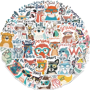 Detailed cluster of waterproof cartoon animal stickers with smart and feral text