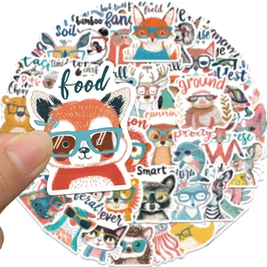 50 pieces of cartoon animal doodle stickers with sunglasses for DIY luggage and skateboard