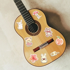 Autocollants de dessin animé roses imperméables pour guitare et bouteille d'eau