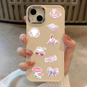 Cream 3D pink doodle stickers on mobile phone case with cute cartoon patterns