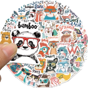 50 Pcs cartoon animal stickers with colorful glasses for DIY luggage and skateboard