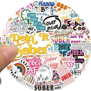 50 pieces of colorful Sober-themed stickers for laptops, water bottles and luggage decoration