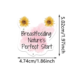 Sticker dimensions detail of breastfeeding nature's perfect start theme on white background