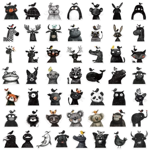 Set of 50 black and white animal graffiti stickers for DIY skateboard and laptop deco