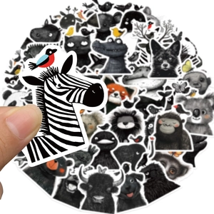 Black and white waterproof animal stickers set for DIY luggage and skateboards