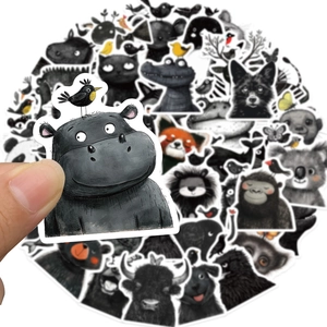 50pcs black and white cartoon animal graffiti stickers for DIY laptop and skateboard decor