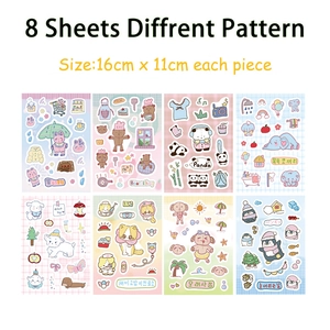 Set of 8 waterproof cute hand-drawn animal stickers for journals and water bottles