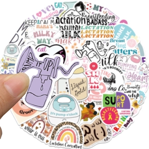 Set of 50 breastfeeding and lactation stickers for decorating water bottles and laptops