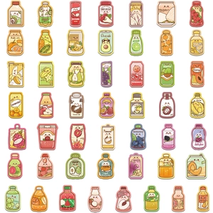Pack of 50 colorful hand-drawn summer drink stickers with cute fruit characters