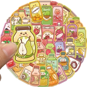 Pack of 50 colorful summer fruit drink stickers in cute hand-drawn kawaii cartoon style
