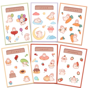 Detailed view of 6 cute rabbit stickers featuring balloon and dessert themes for DIY crafts