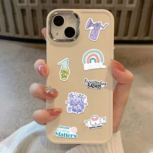 Breastfeeding theme stickers on a beige phone case showing decorative breastfeeding slogans