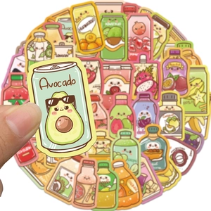 50pcs colorful summer drink stickers featuring cute hand-drawn fruit cans for scrapbooks