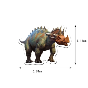 Détails des dimensions d'un autocollant dinosaure étanche mesurant 6,74cm par 5,14cm