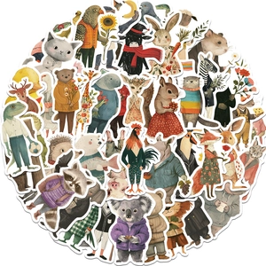 Autocollants Animaux Anthropomorphes Dessin Animé Imperméables PVC Dessinés à la Main Aquarelle DIY pour Ordinateur Guitare Bagage
