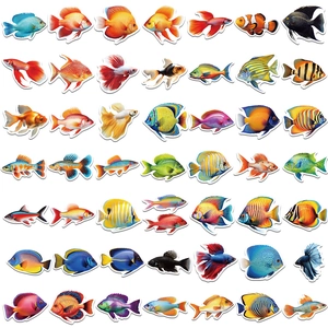 Vibrant set of 50 waterproof cartoon tropical fish stickers for crafts and decoration